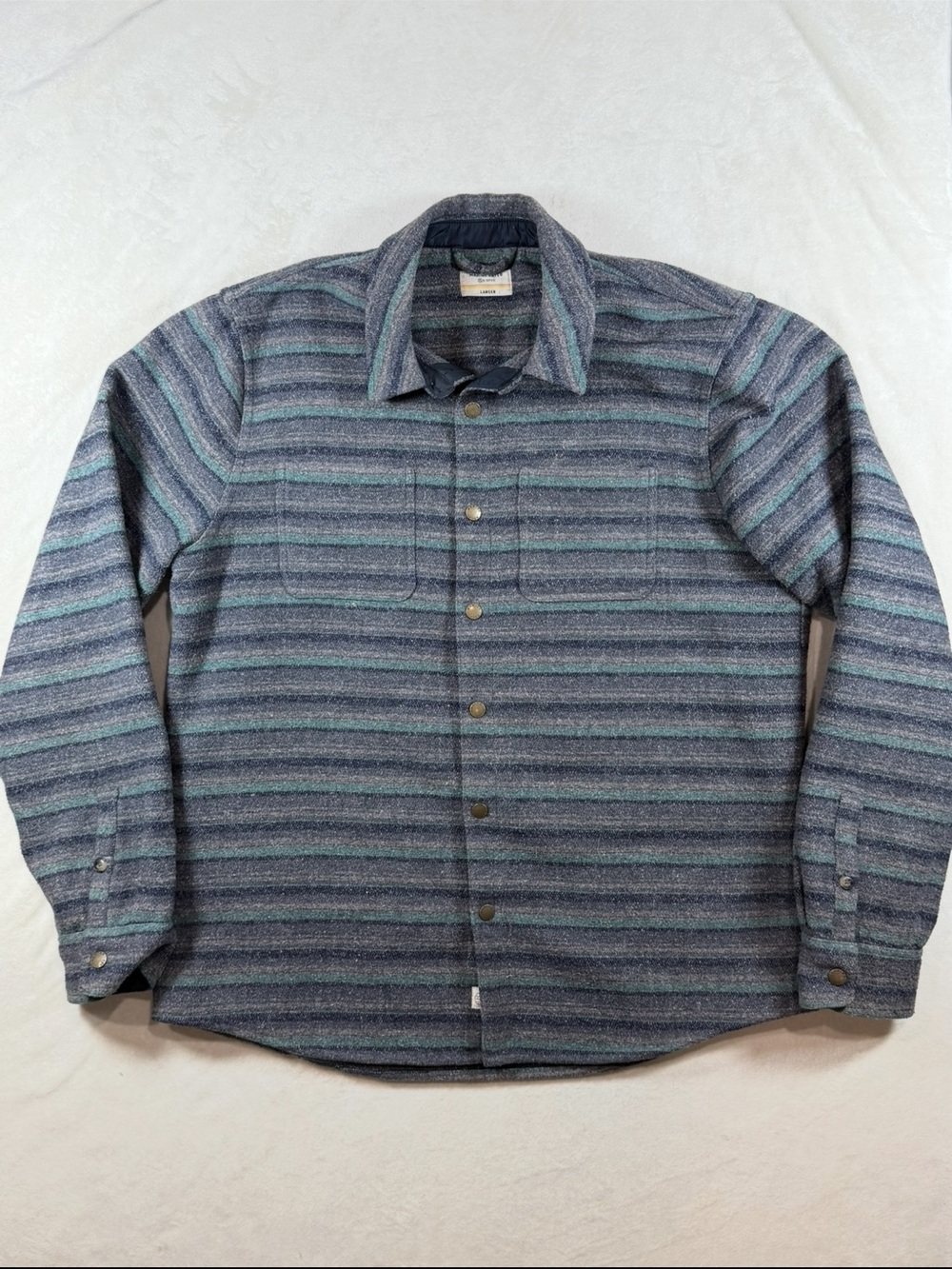 Marine Layer Size Larger Men's Gray and Blue Striped Button-Down Shirt Jacket
